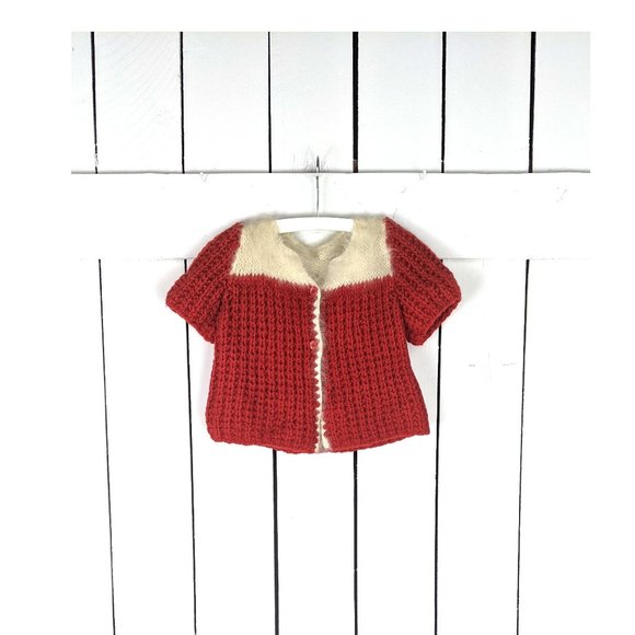 vintage Other - Baby girls red white holiday Christmas fuzzy mohair vintage chunky knit cardigan